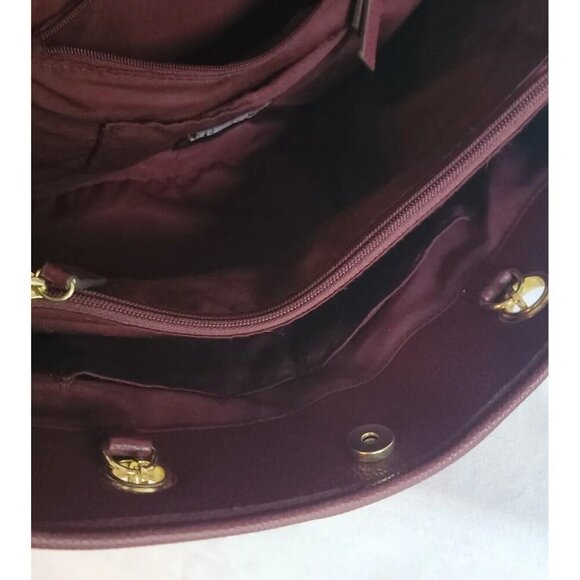 Liz Claiborne Signature Logo Handbag & Wallet Large Burgundy & Brown Purse Tote - Picture 14 of 16